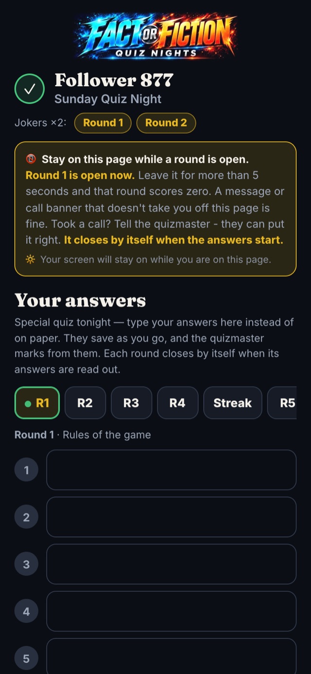 A team's phone on a special quiz night